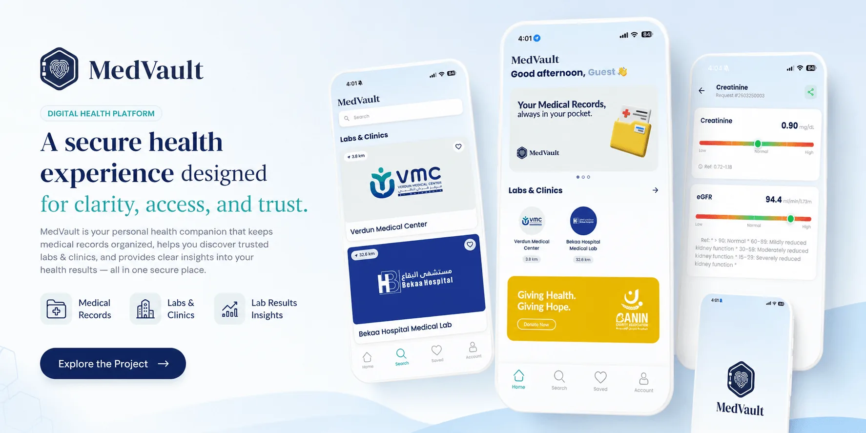 MedVault — patient app and cloud lab system