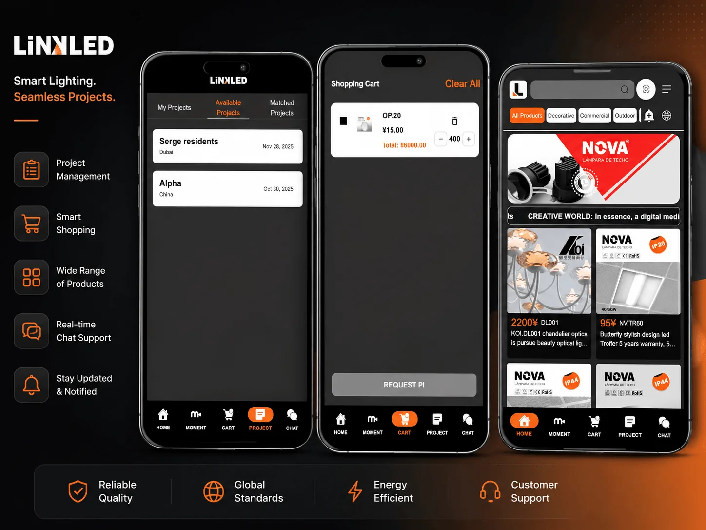 Linkled — smart lighting marketplace app screens