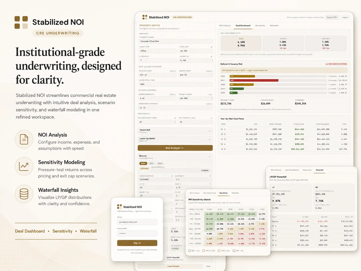 Stabilized NOI — real estate underwriting and net operating income tool